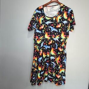 Svaha USA Rainbow Watercolor Dinosaur Cotton Pocket Dress science teacher 3X